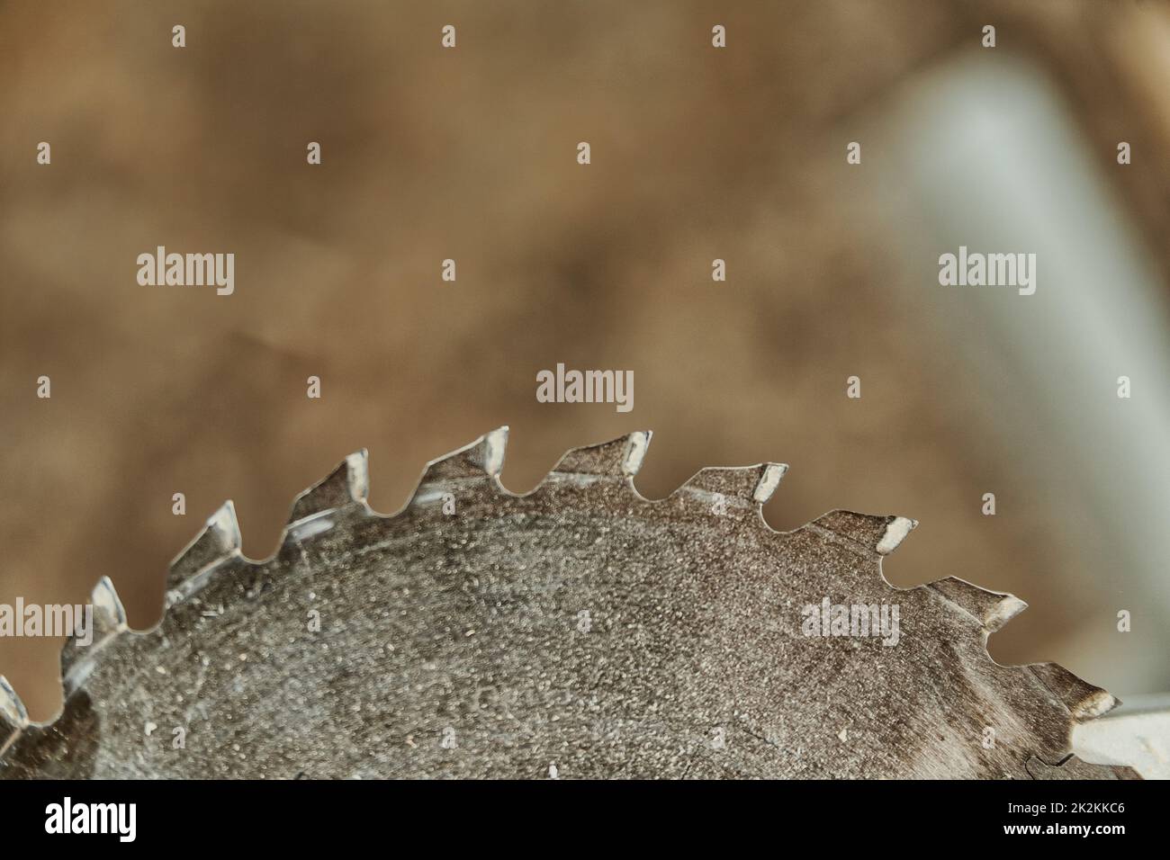 Close up on the steel teeth of a circular saw blade Stock Photo