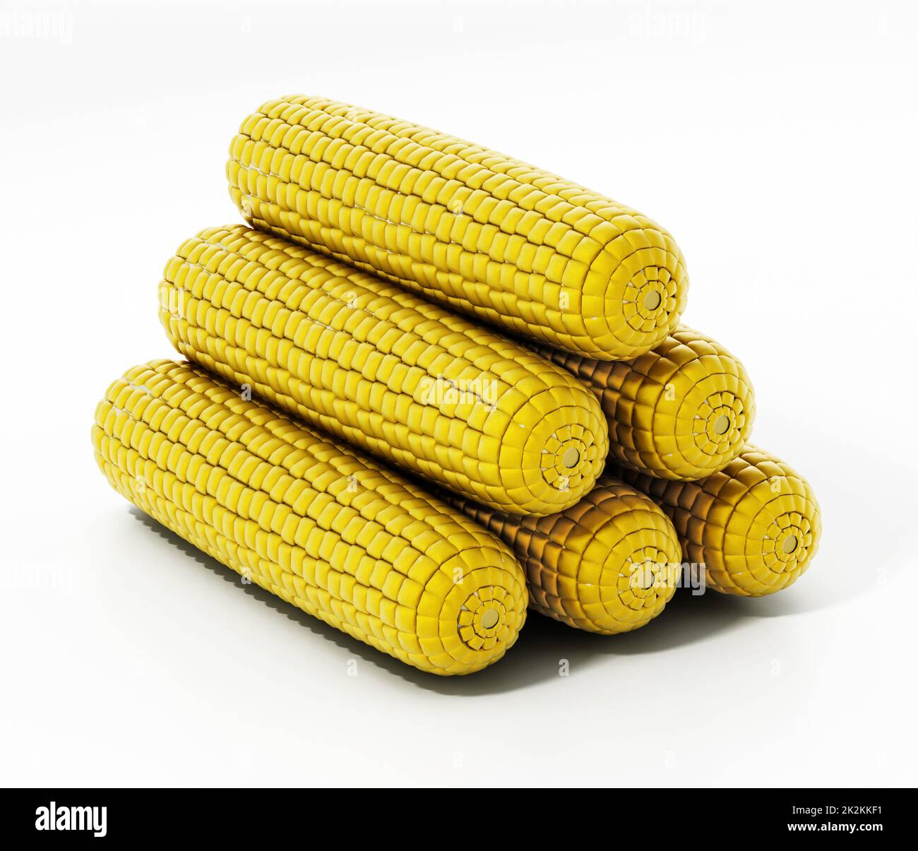 Corn cobs isolated on a white background. 3D illustration Stock Photo