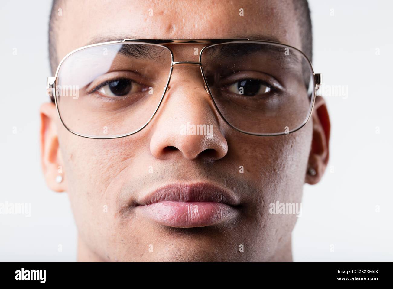 black man with big ugly glasses Stock Photo