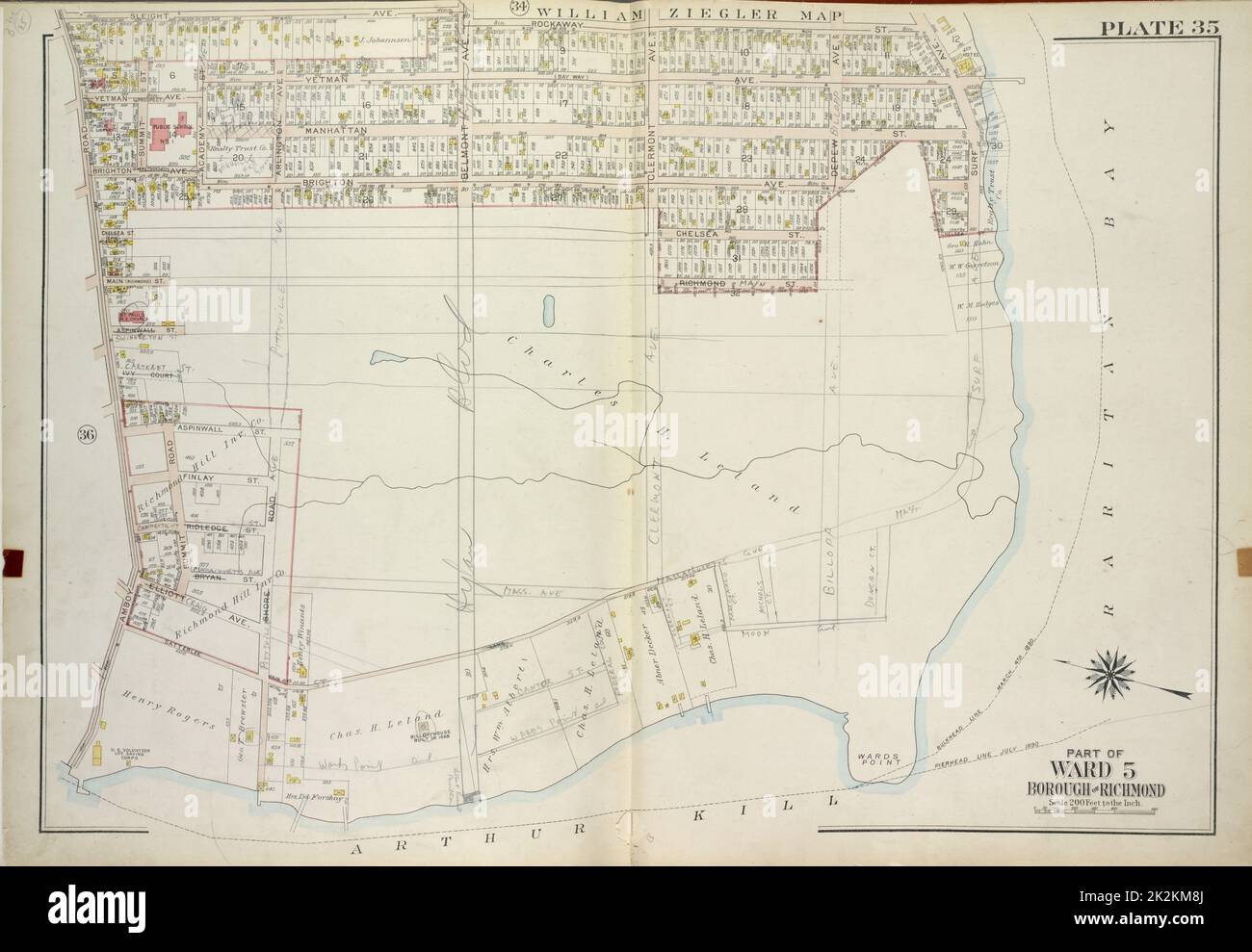 Cartographic Maps 1917 Lionel - Cartographic Maps 1917 Lionel Pincus And Princess Firyal Map Division Staten Island New York Ny Plate 35 Part Of Ward 5 Map Bound By Sleight Ave Rockaway St Surf Ave Bulkhead Line Amboy Road 2K2KM8J