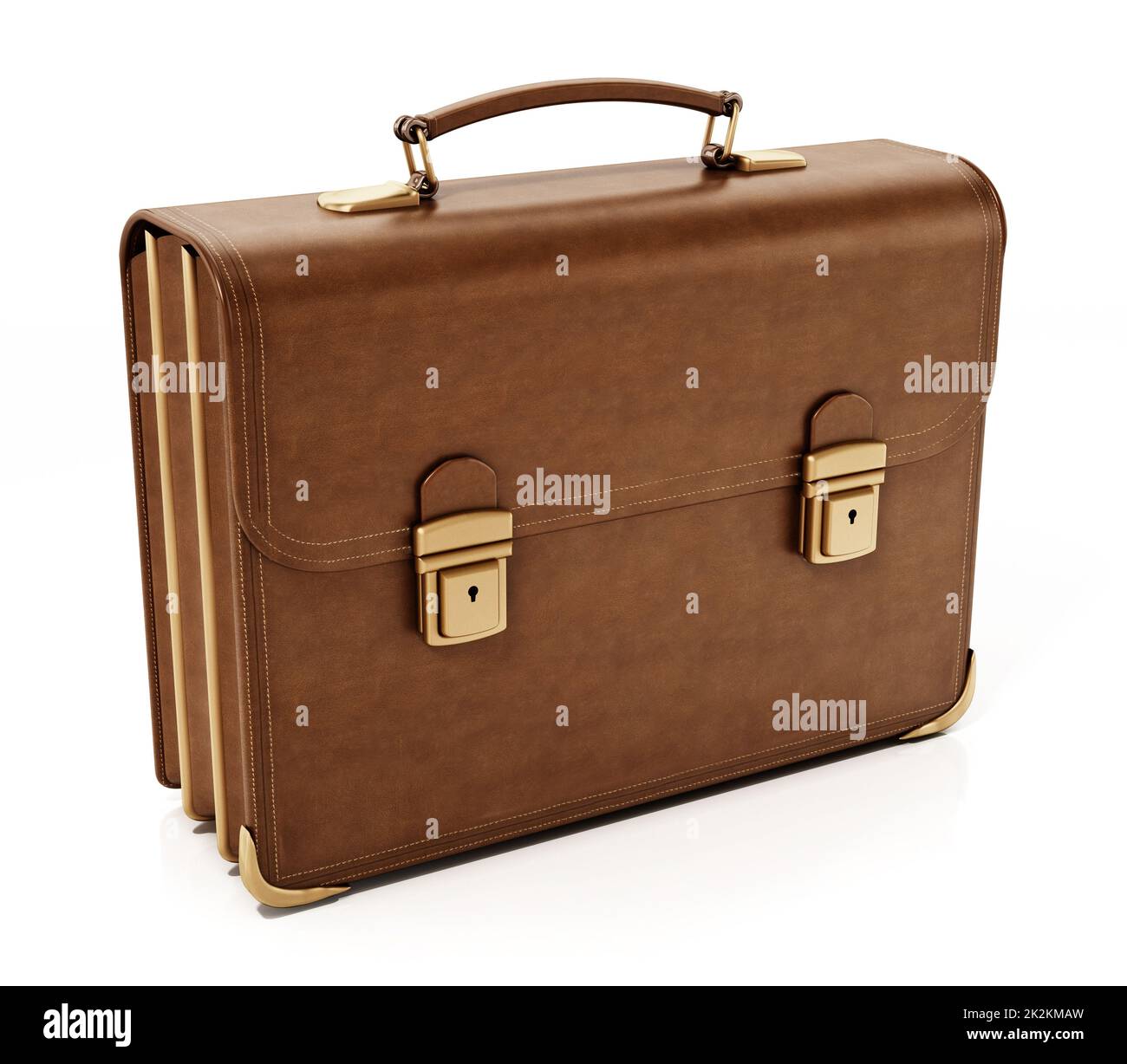 Leather retro briefcase isolated on white background. 3D illustration