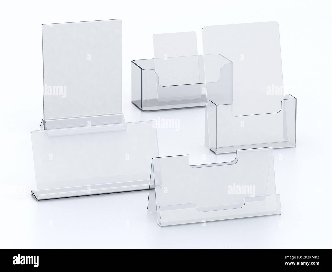 Plexiglass acryclic brochure hoders isolated on white background. 3D illustration Stock Photo