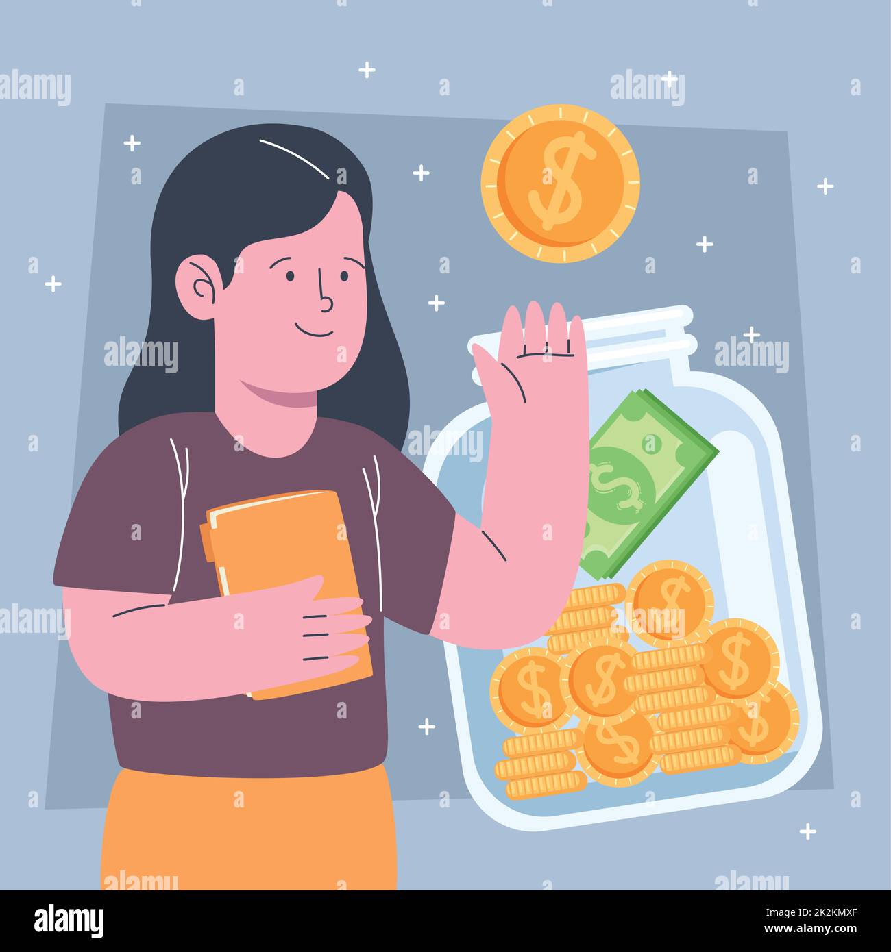 business woman with money in jar Stock Vector