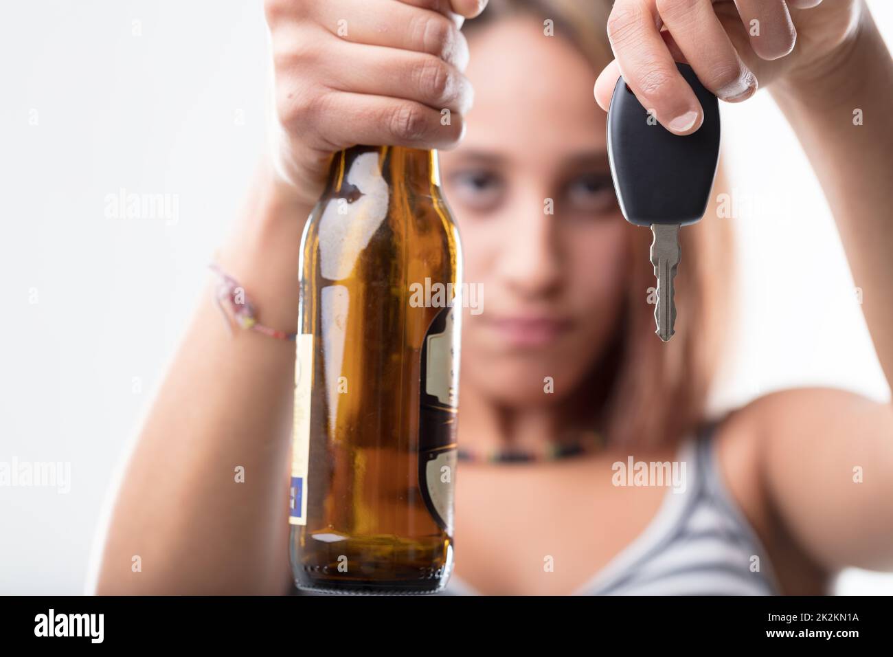 girl asking not to drink and drive Stock Photo