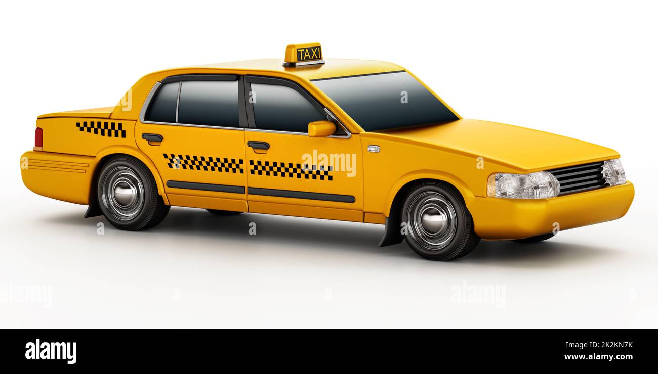 Yellow taxi cab isolated on white background. 3D illustration Stock Photo