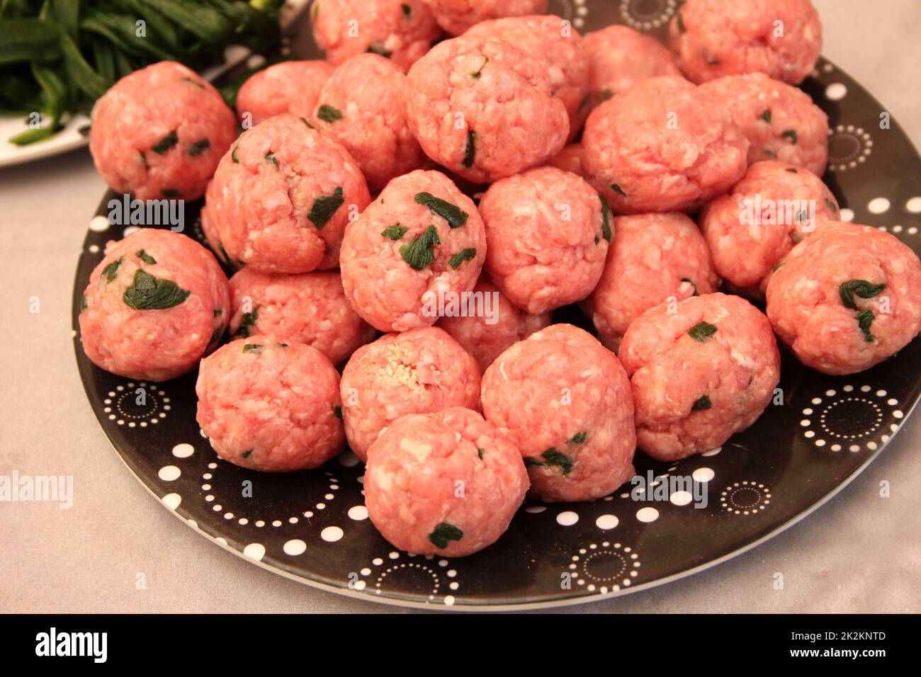 fresh raw meatballs Stock Photo