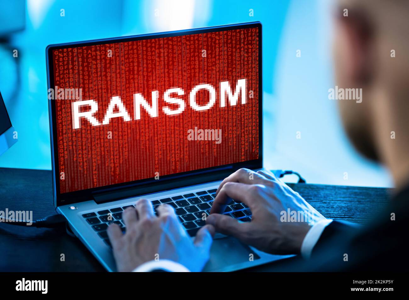 Ransomware Extortion Attack. Hacked Laptop Password Stock Photo
