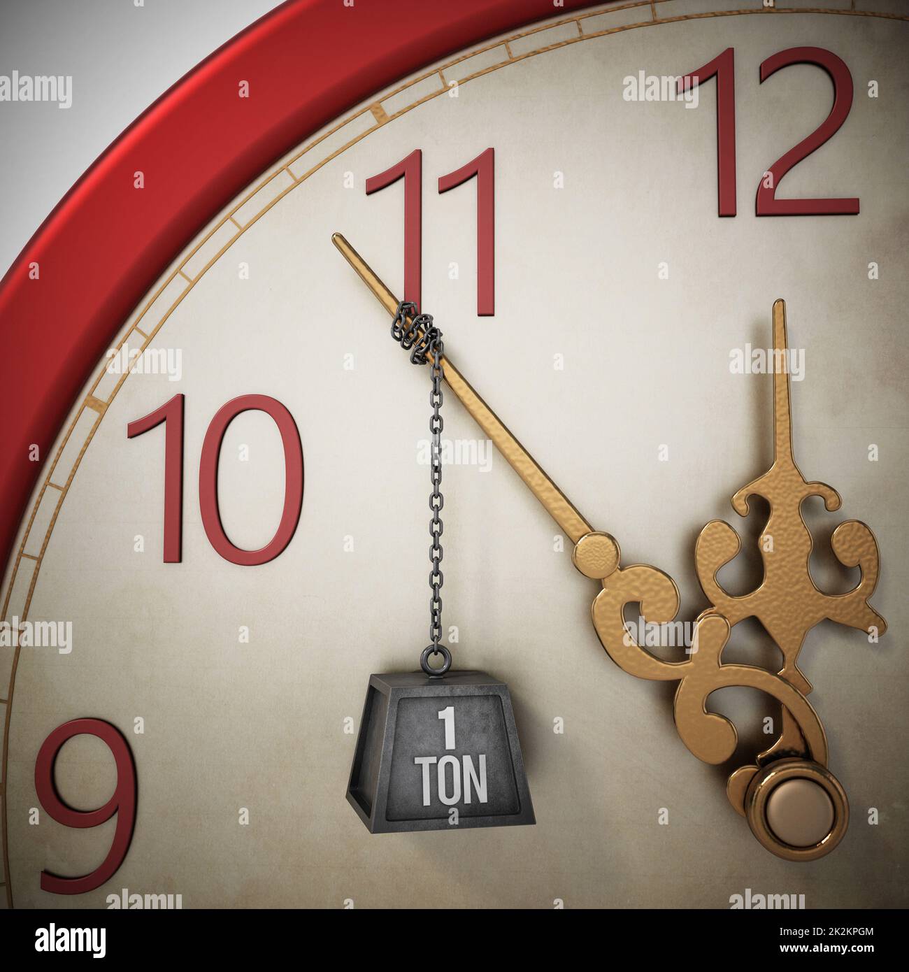One ton weight chained at the clock hand stopping the time. 3D
