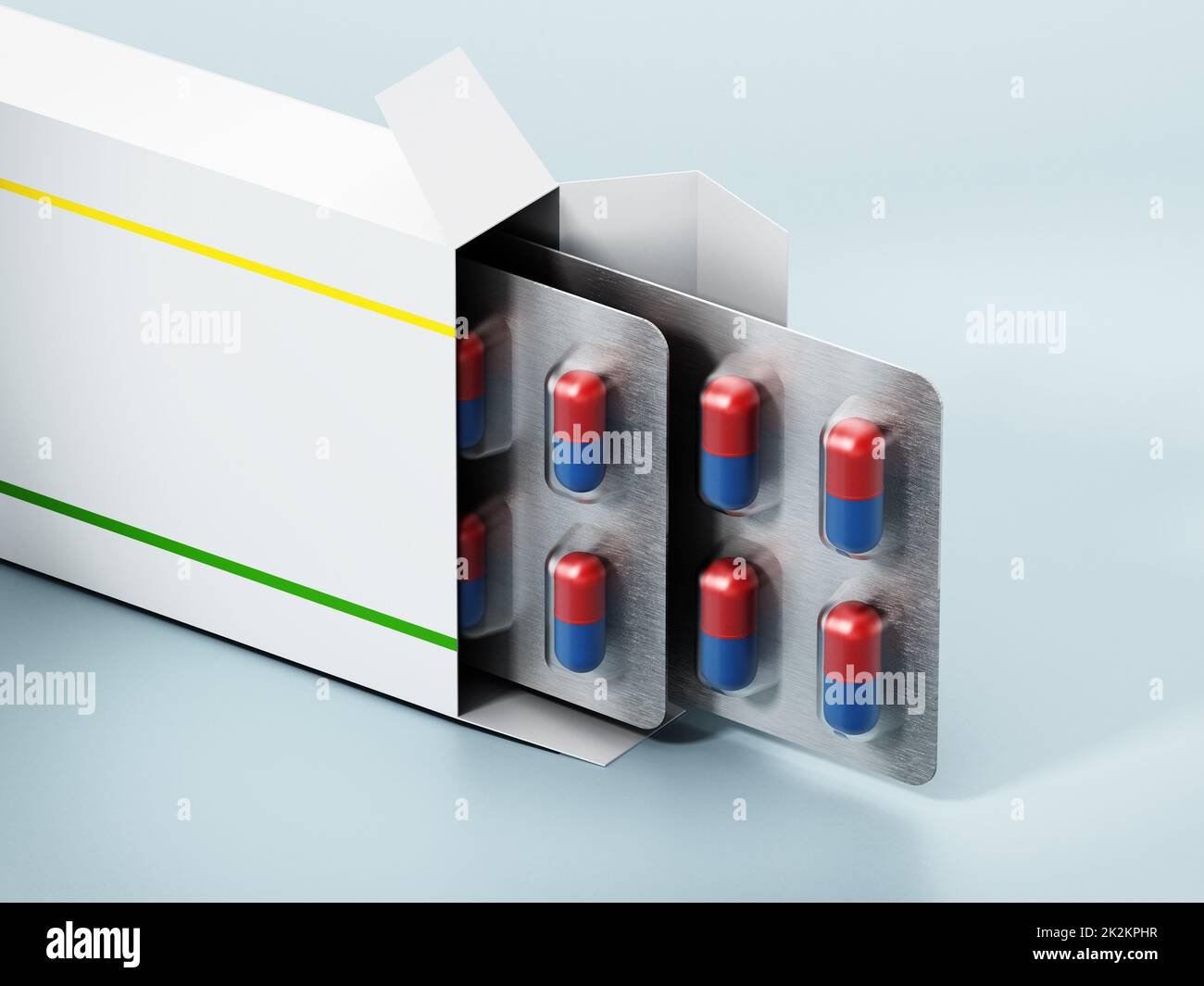 Open pill box with capsules isolated on green background. 3D illustration Stock Photo Alamy