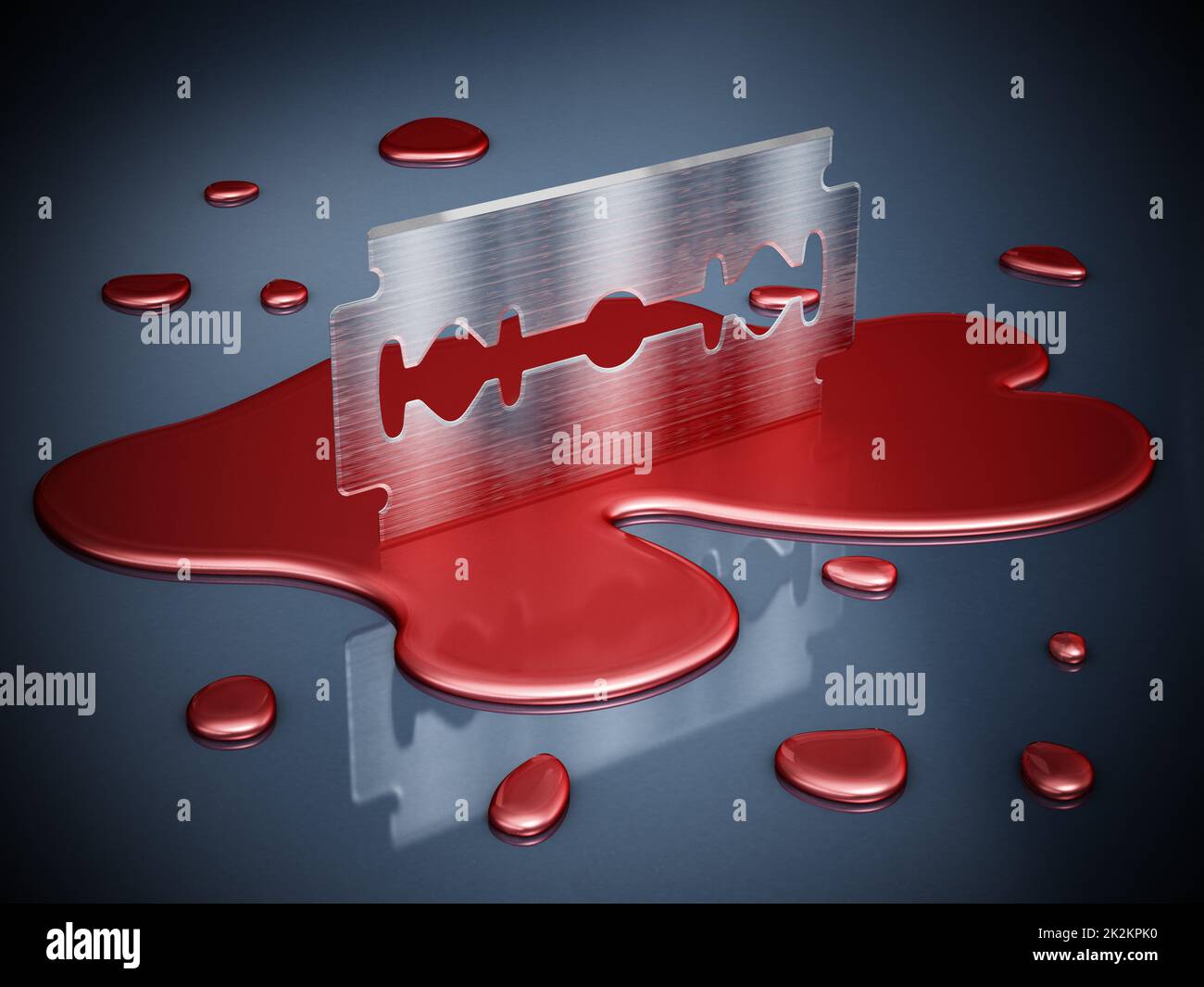 Razor blade on blood droppings. 3D illustration Stock Photo Alamy