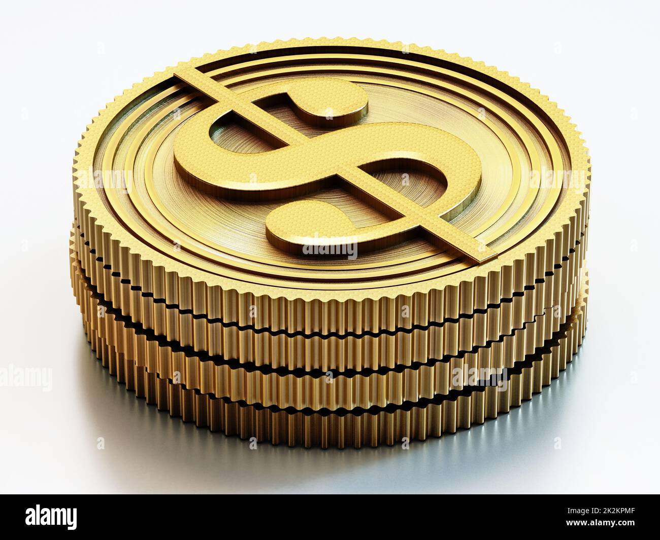 Gold coins with dollar sign isolated on white background. 3D illustration Stock Photo