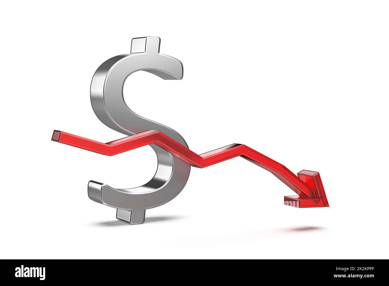 United States dollar symbol with red arrow pointing down Stock Photo