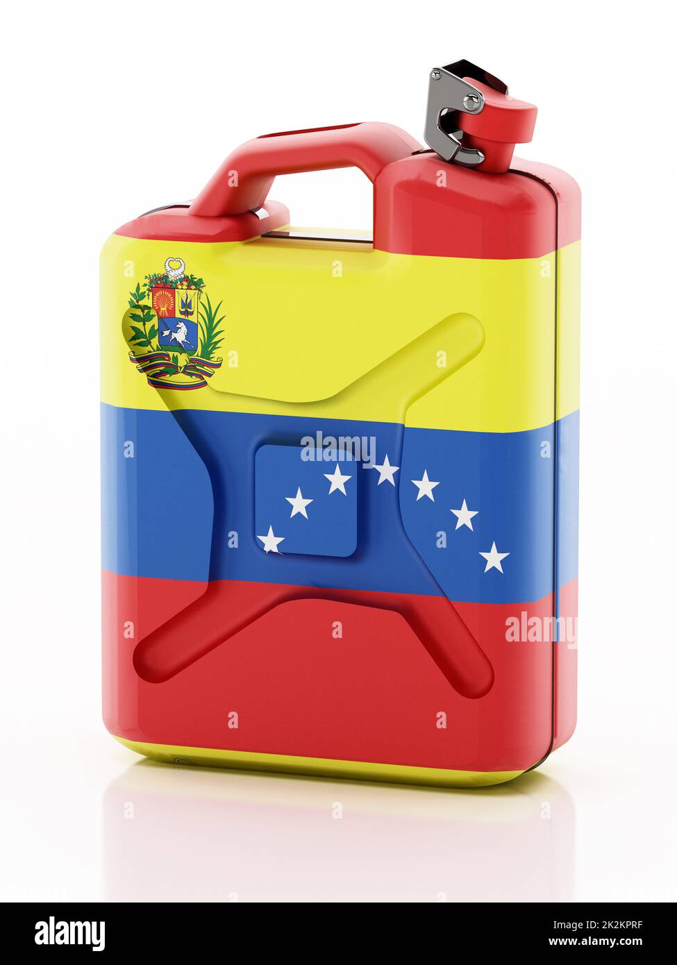 Gas can with flag of Venezuela isolated on white background. 3D illustration Stock Photo