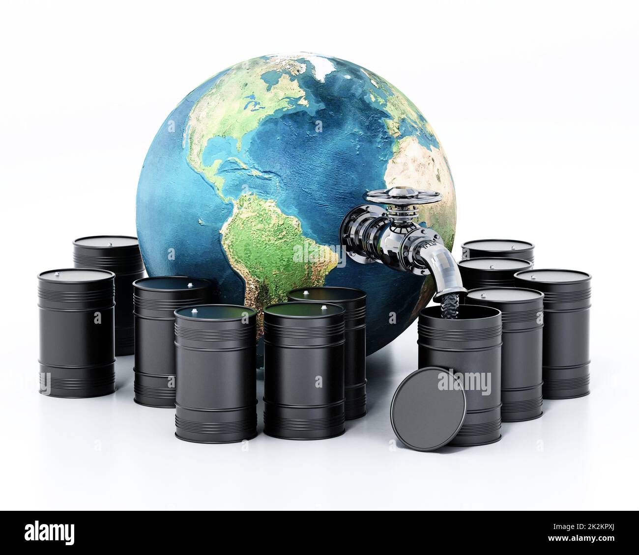 Faucet formed with gas pipes sucking crude oil inside the earth. 3D illustration Stock Photo