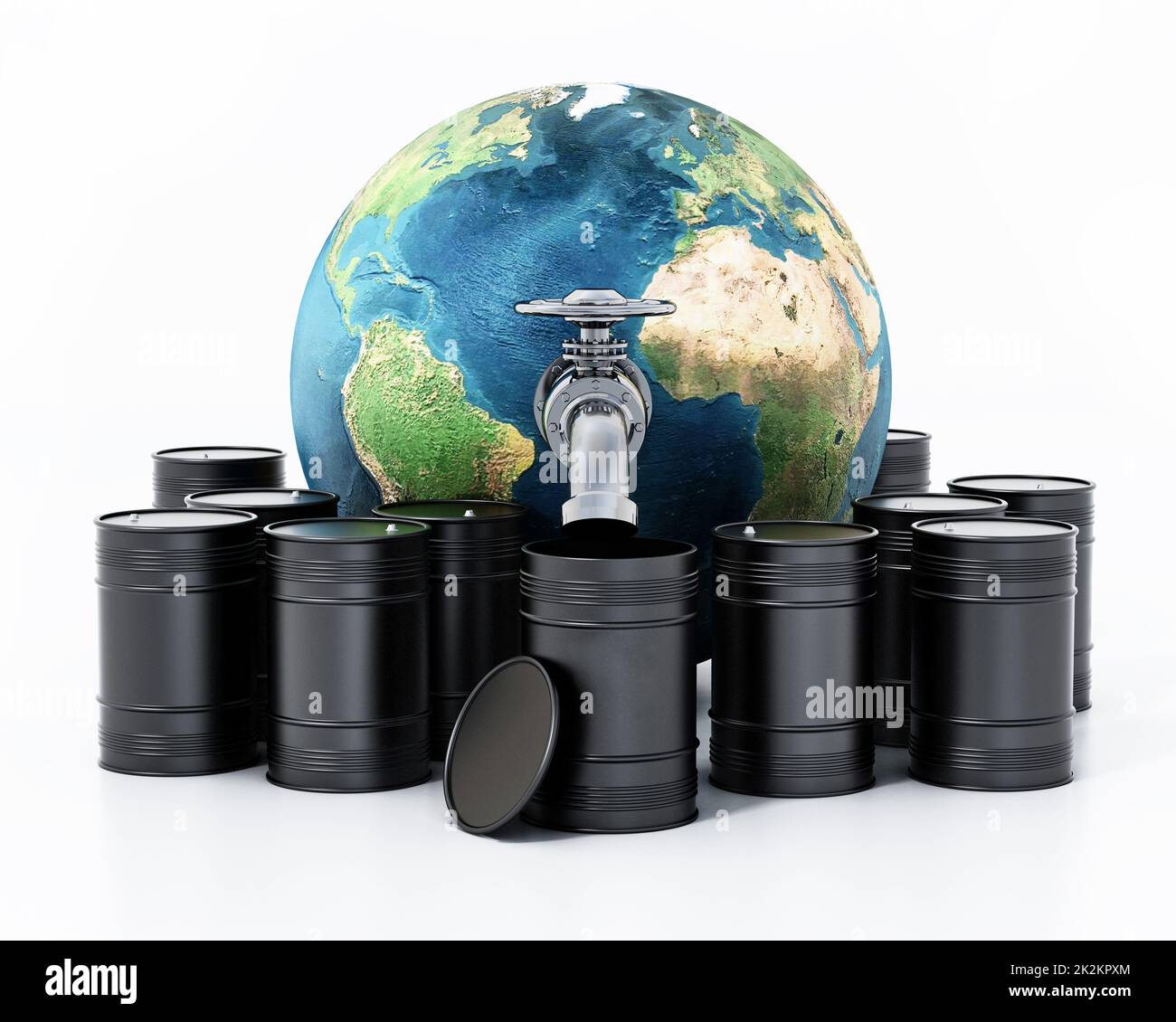 Faucet formed with gas pipes sucking crude oil inside the earth. 3D illustration Stock Photo