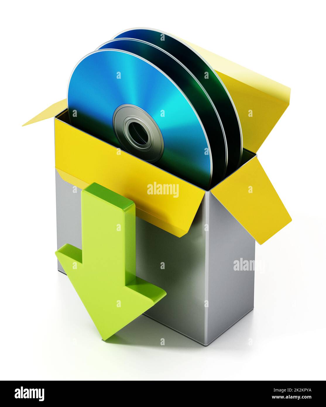 Software box with Bluray disc inside and download upload arrows