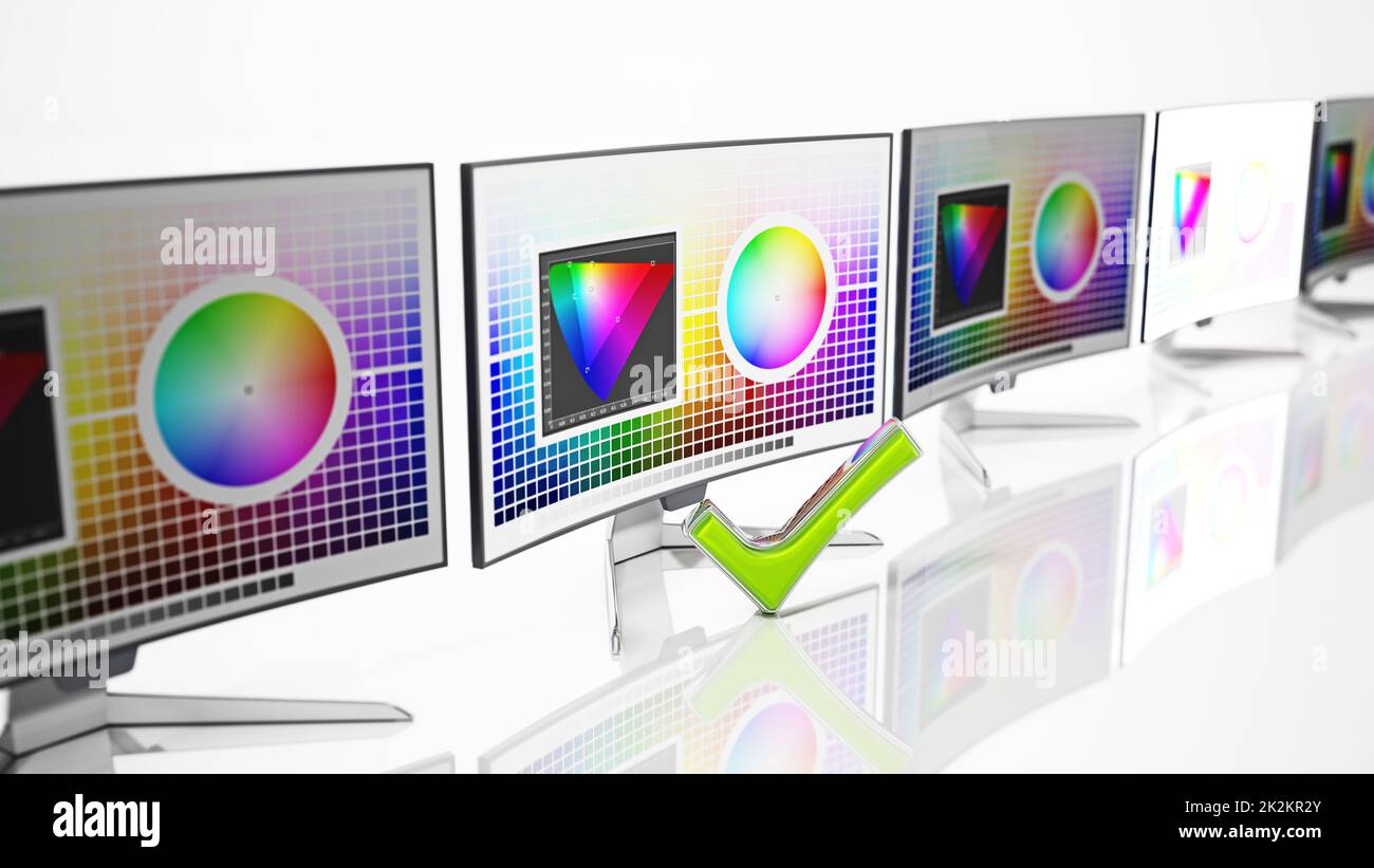 Generic monitor with checkmark sign stands out among other screens. 3D ...