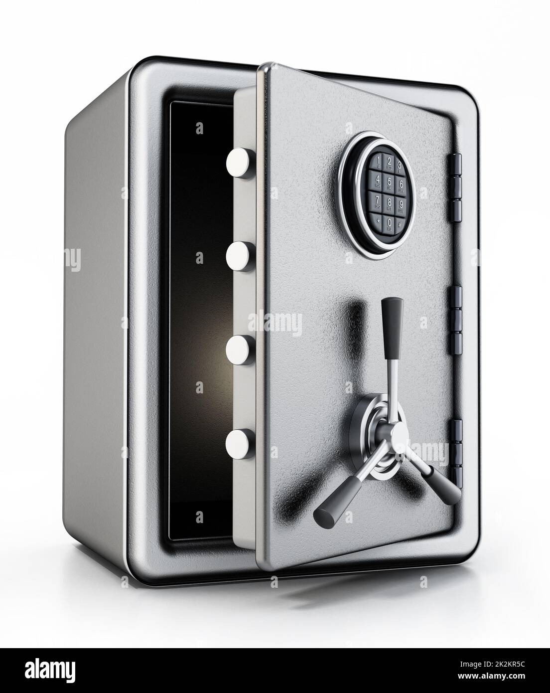 Half open steel safe with digital keypad isolated on white background