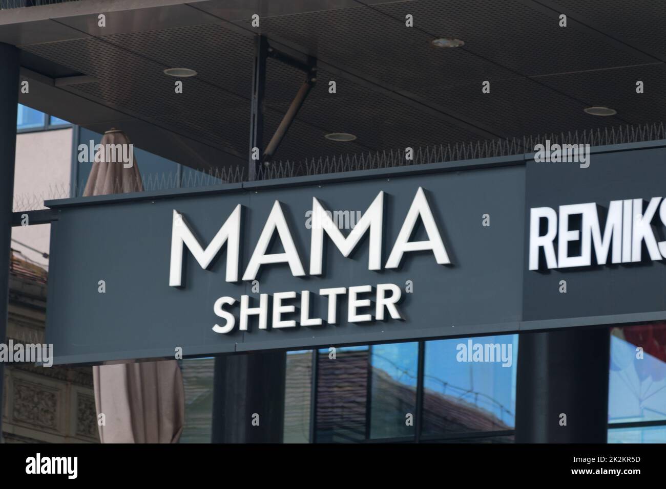 Belgrade, Serbia - June 7, 2022: Logo and signature of Mama Shelter. Stock Photo