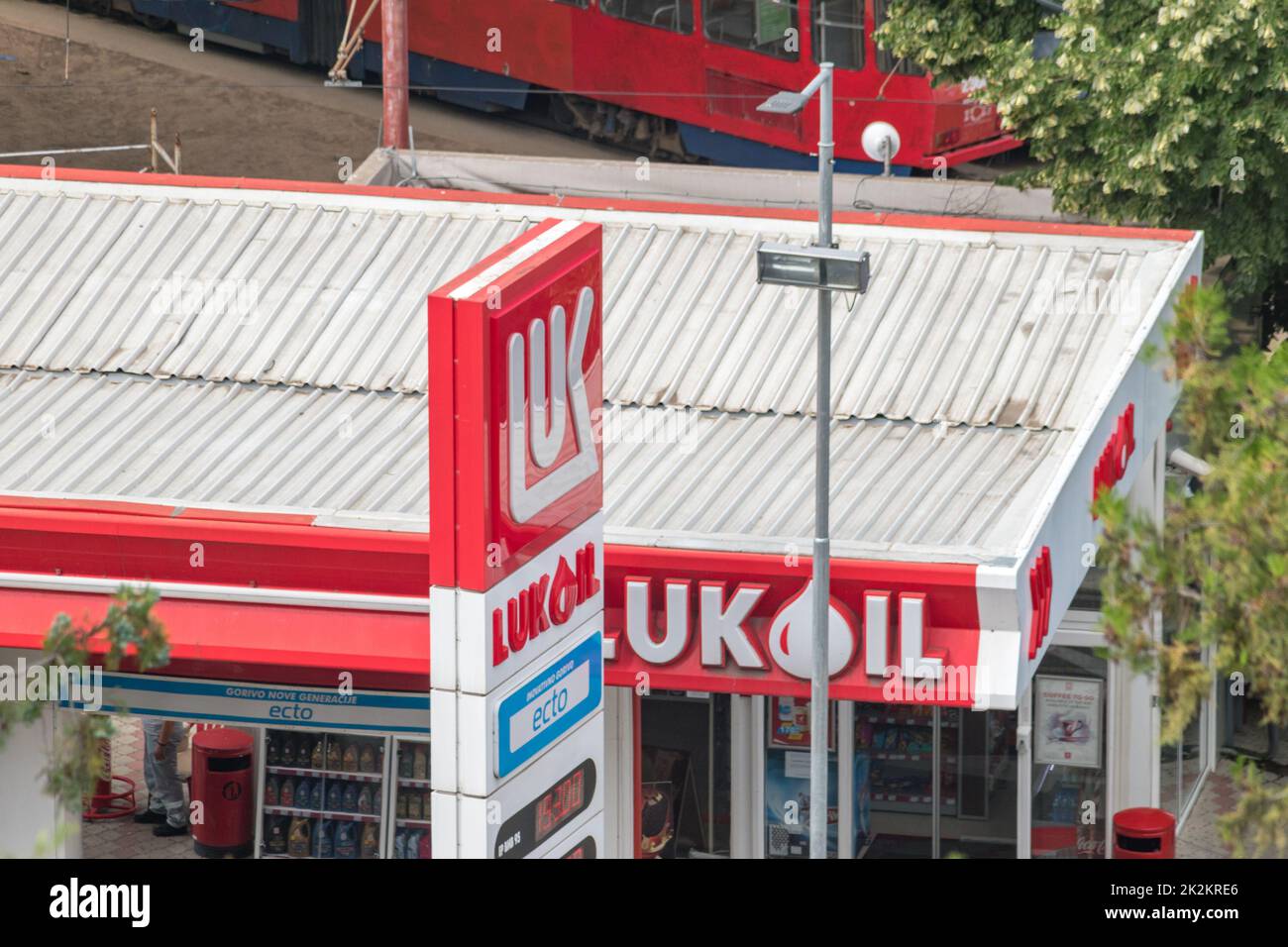 Belgrade, Serbia - June 7, 2022: Logos of Lukoil. Lukoil is one of the ...