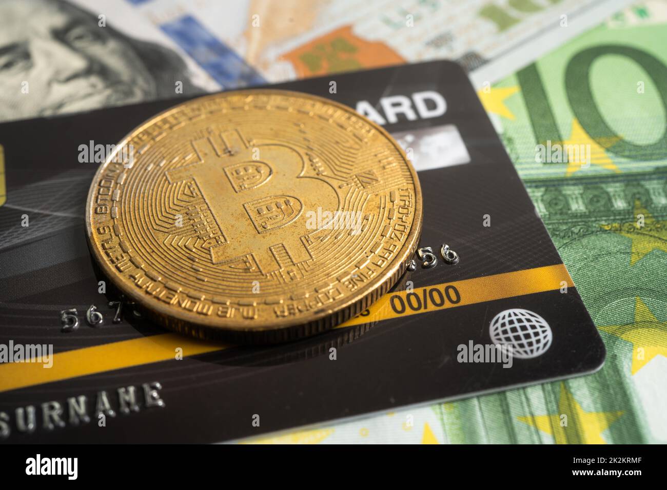 Gold bitcoin euro banknotes hi-res stock photography and images - Alamy