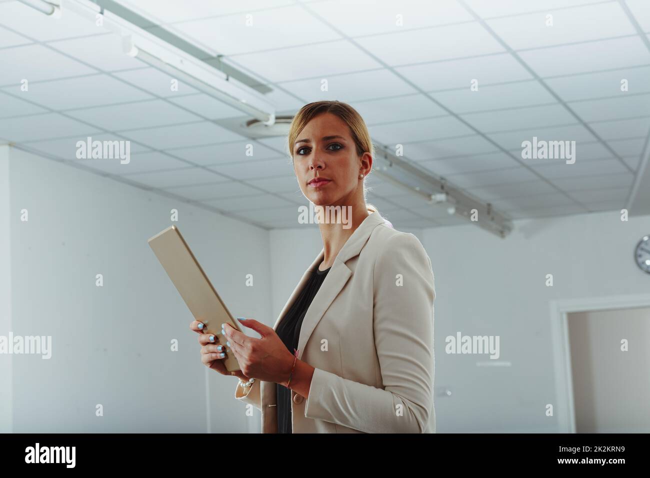 Smart stylish businesswoman or manageress holding a tablet pc Stock Photo