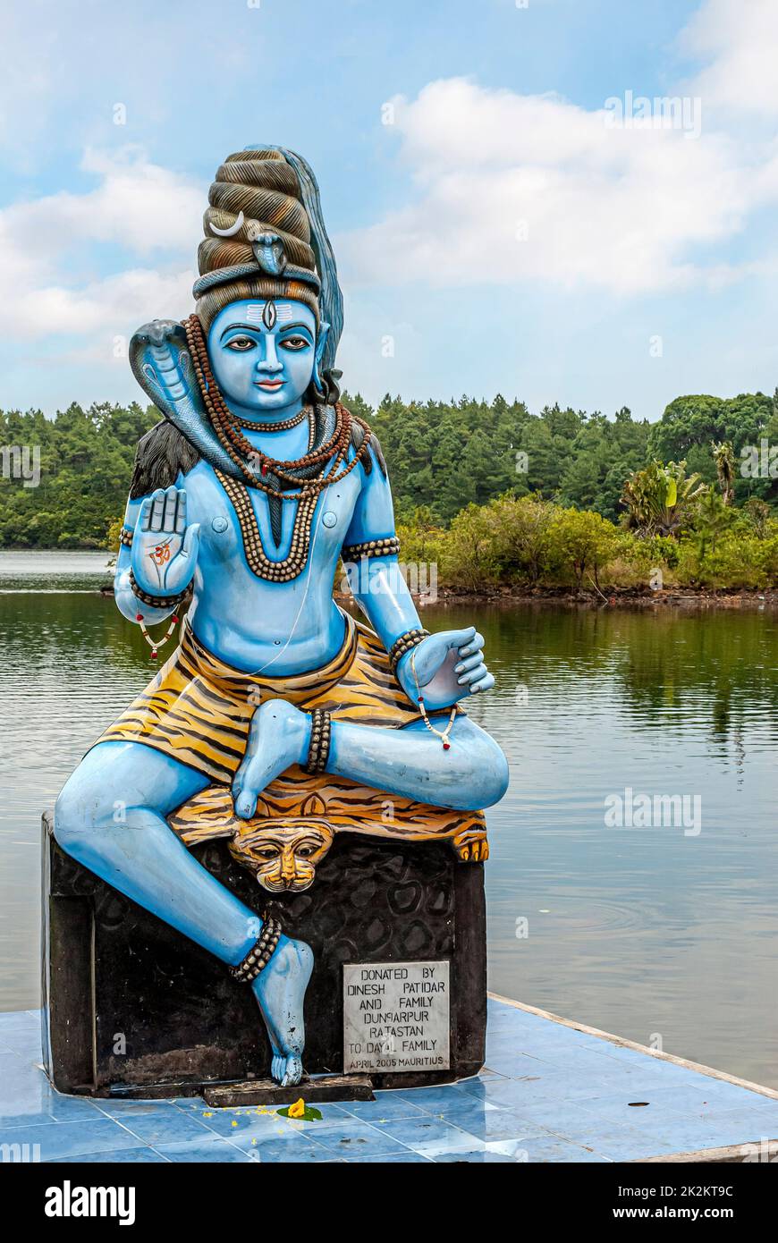 Hindu god Shiv Ji at the holy Grand Bassin Crater Lake on Mauritius Island Stock Photo