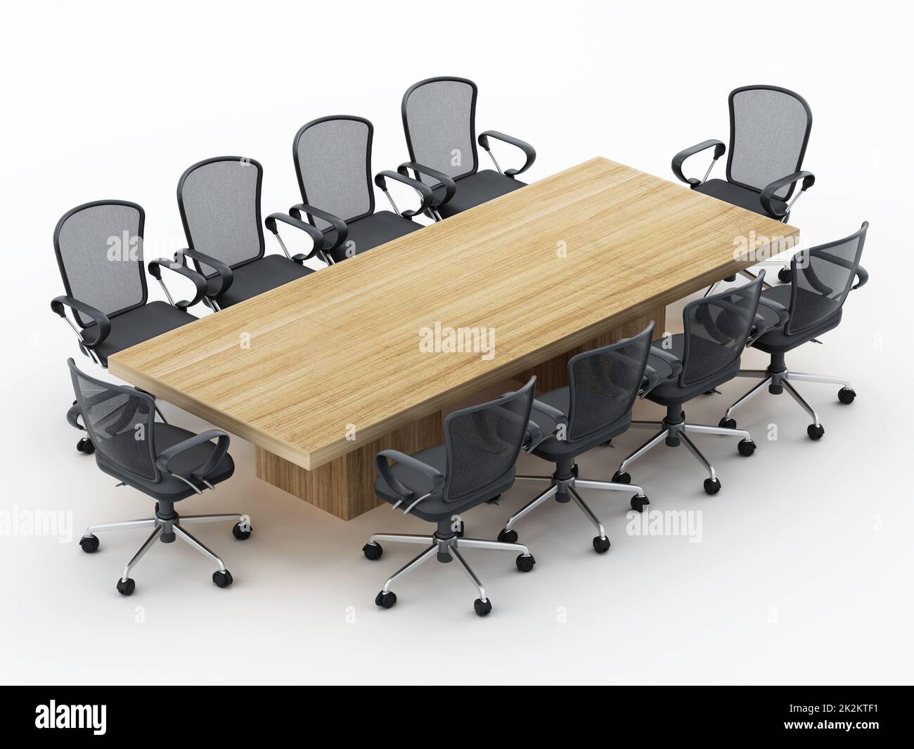 Boardroom table and chairs isolated on white background. 3D illustration. Stock Photo