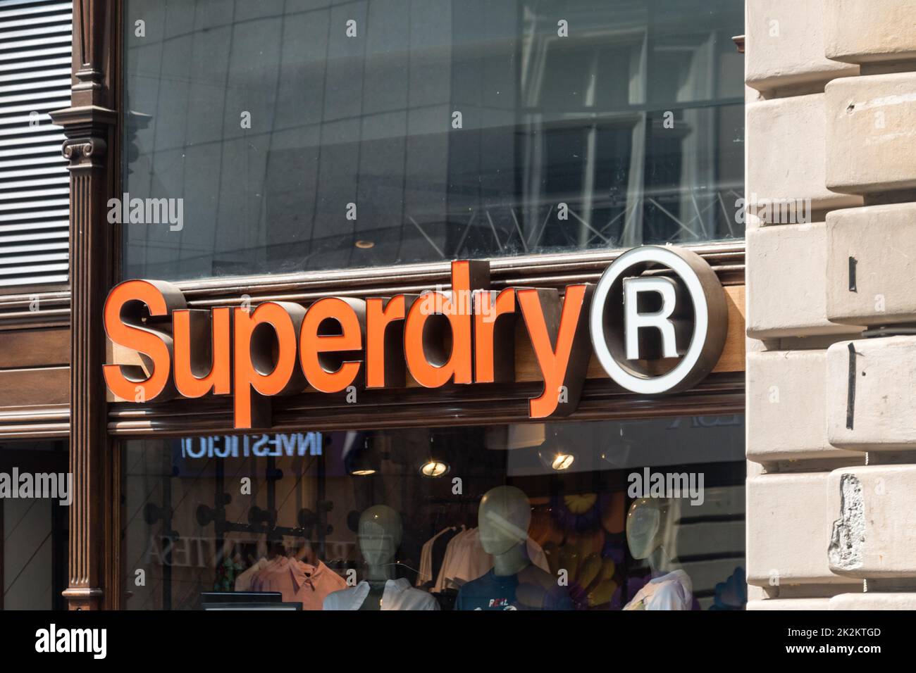 Belgrade, Serbia - June 7, 2022: Logo of UK branded clothing company Superdry. Stock Photo