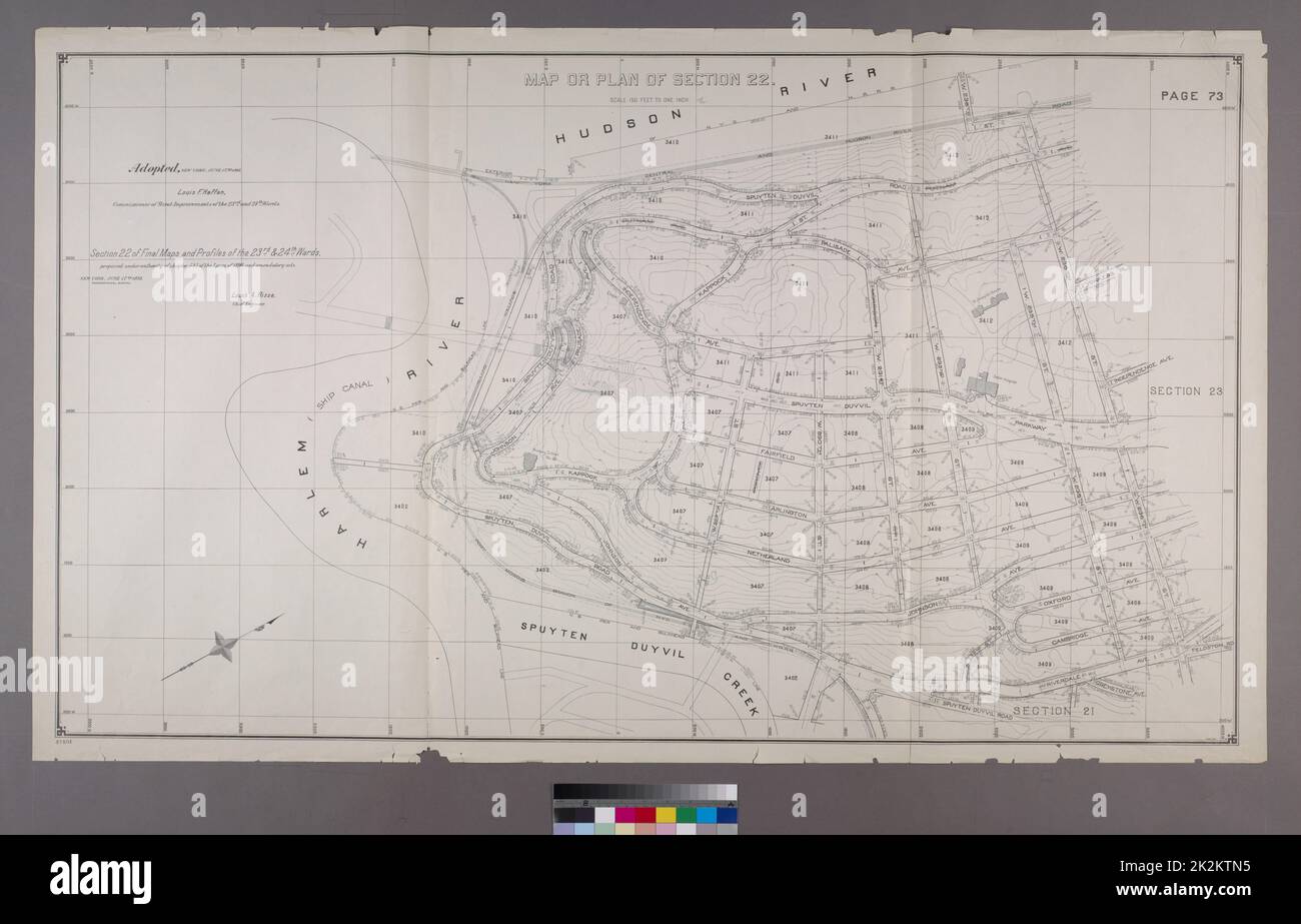 New York (N.Y.). Topographical Bureau. Cartographic, Maps. 1892 - 1895. Lionel Pincus and Princess Firyal Map Division. Bronx (New York, N.Y.) Map or Plan of Section 22. Bounded by New York Central and Hudson River Railroad, W. 236th Street, Riverdale Avenue and Spuyten Duyvil Road. Section 22 of Final Maps and Profiles, of the 23rd & 24th Wards. Stock Photo