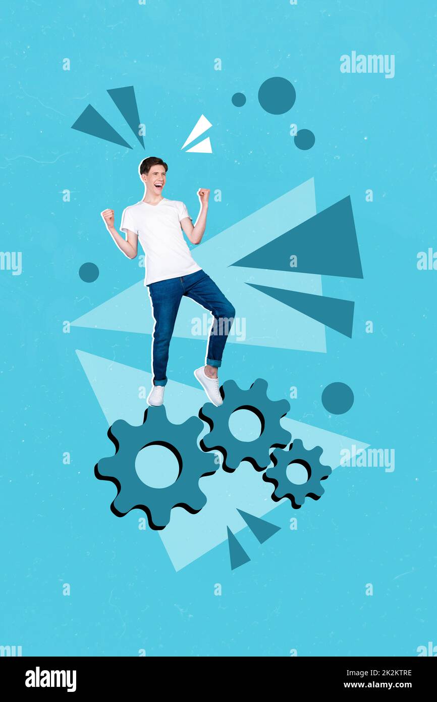 3d retro abstract creative artwork template collage of excited young ...