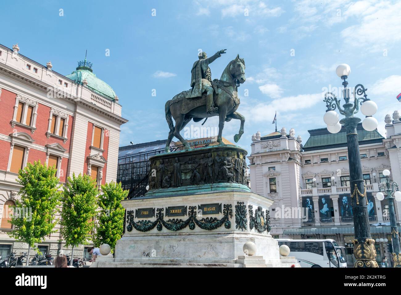 Belgrade, Serbia - June 7, 2022: The statue of Prince Mihailo, pointing towards Old Serbia. Stock Photo