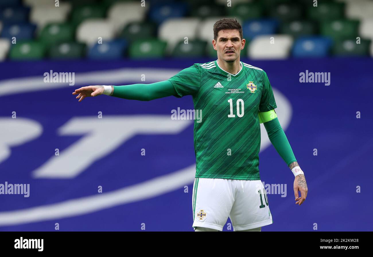 File photo dated 28-03-2021 of Northern Ireland's Kyle Lafferty who has been axed from Northern Ireland’s squad for their Nations League fixtures against Kosovo and Greece after a video emerged which appeared to show the Kilmarnock striker using sectarian language. Issue date: Friday September 23, 2022. Stock Photo