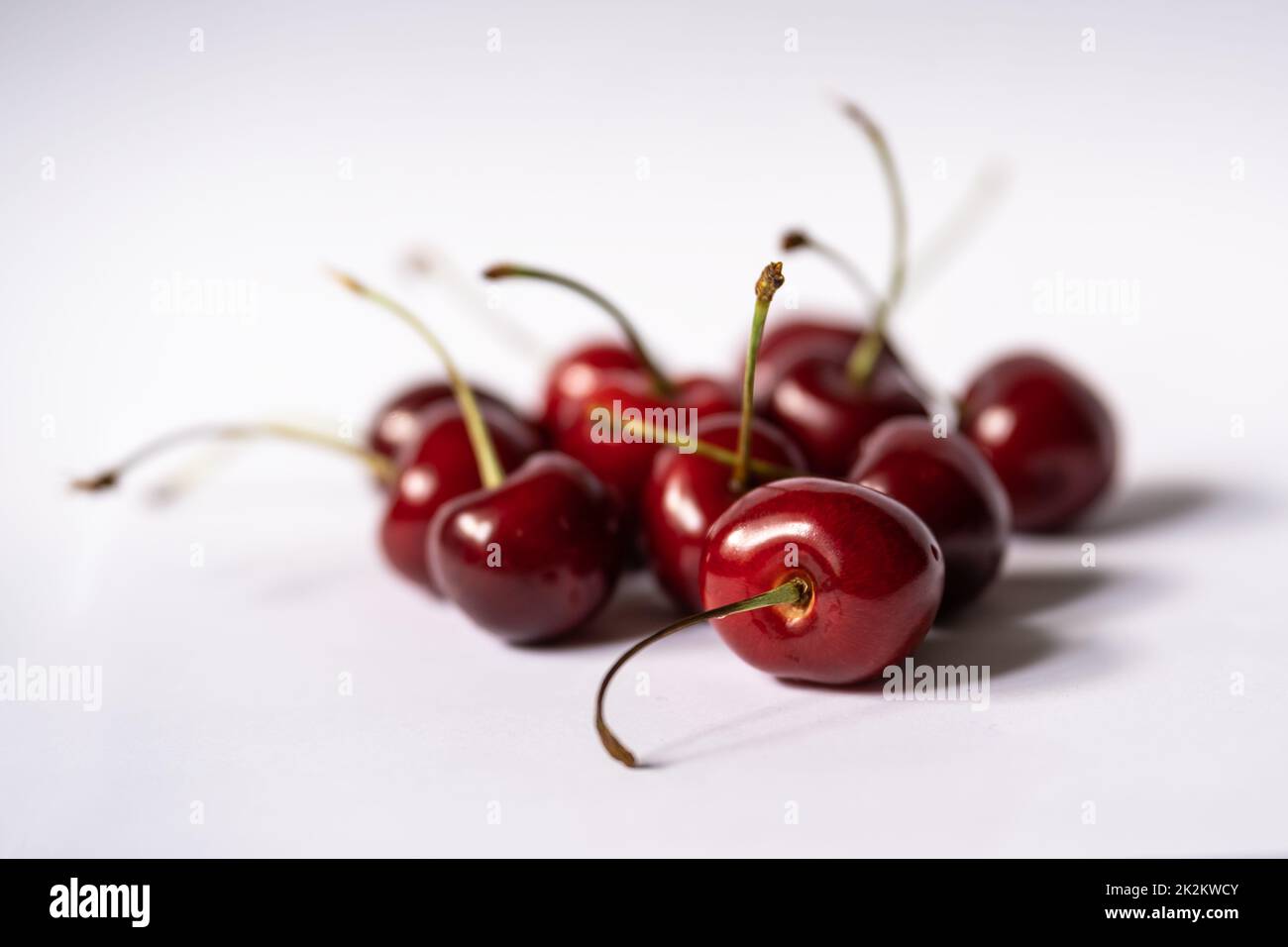 Close-up sweet cherries with stems Stock Photo