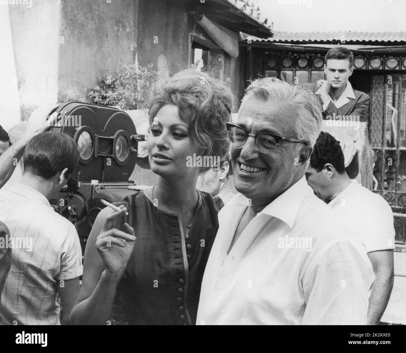 Sofia Loren and Vittorio de Sica Shooting picture Stock Photo