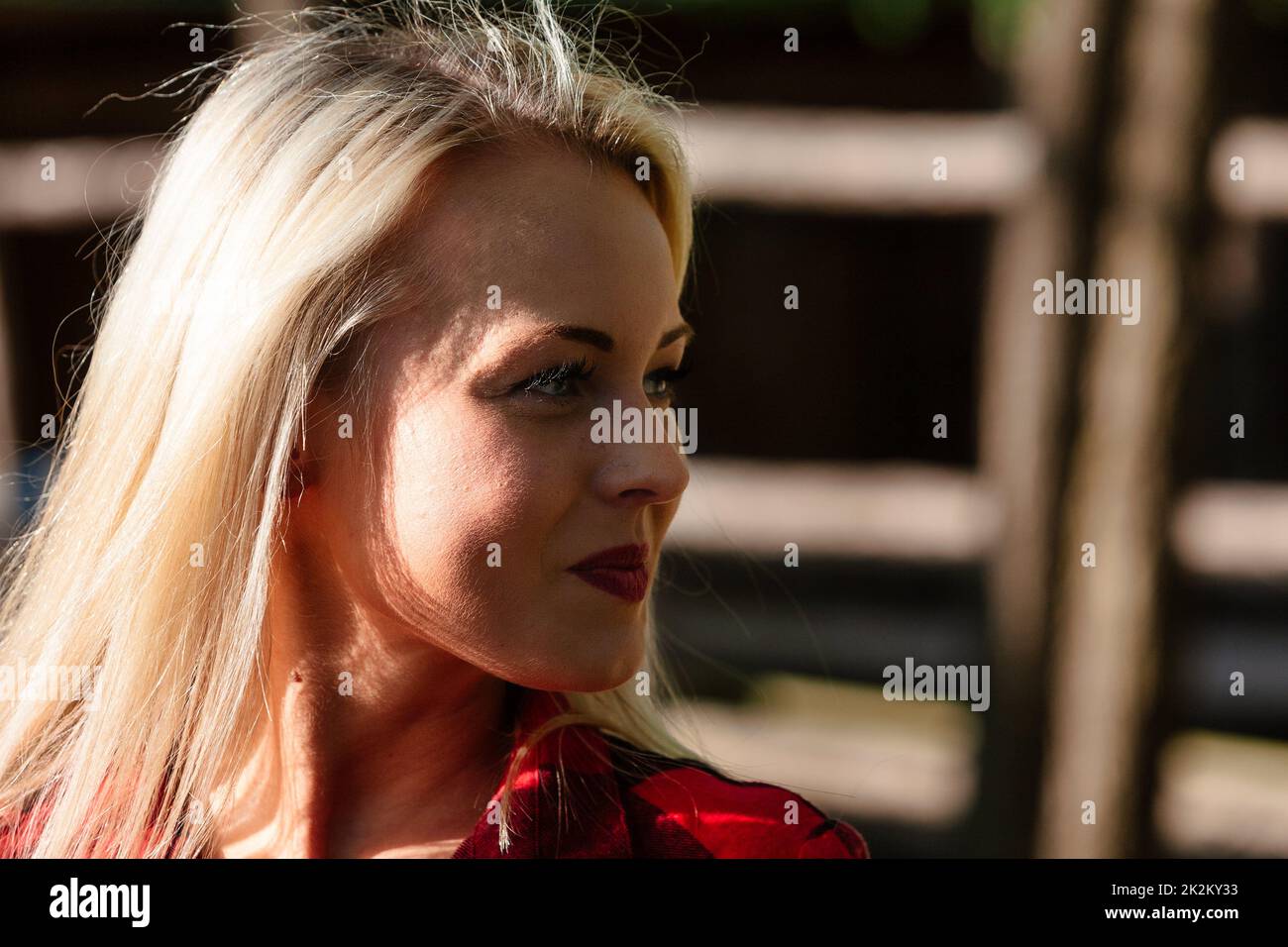 Backlit woman looking to the side, face in shadow Stock Photo