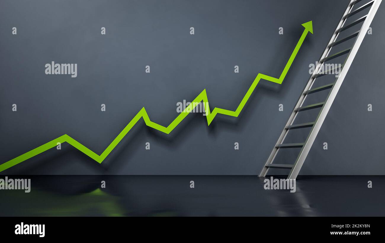 Rising sales arrow leading to the ladder. Business and marketing
