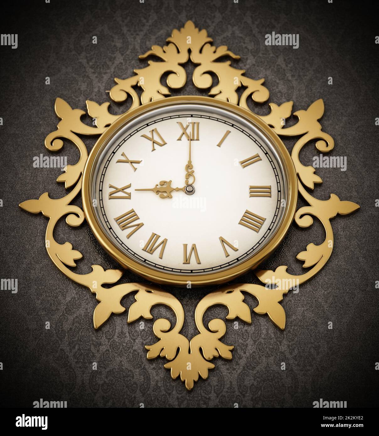 Vintage wall clock hanging on the wall. 3D illustration Stock Photo Alamy