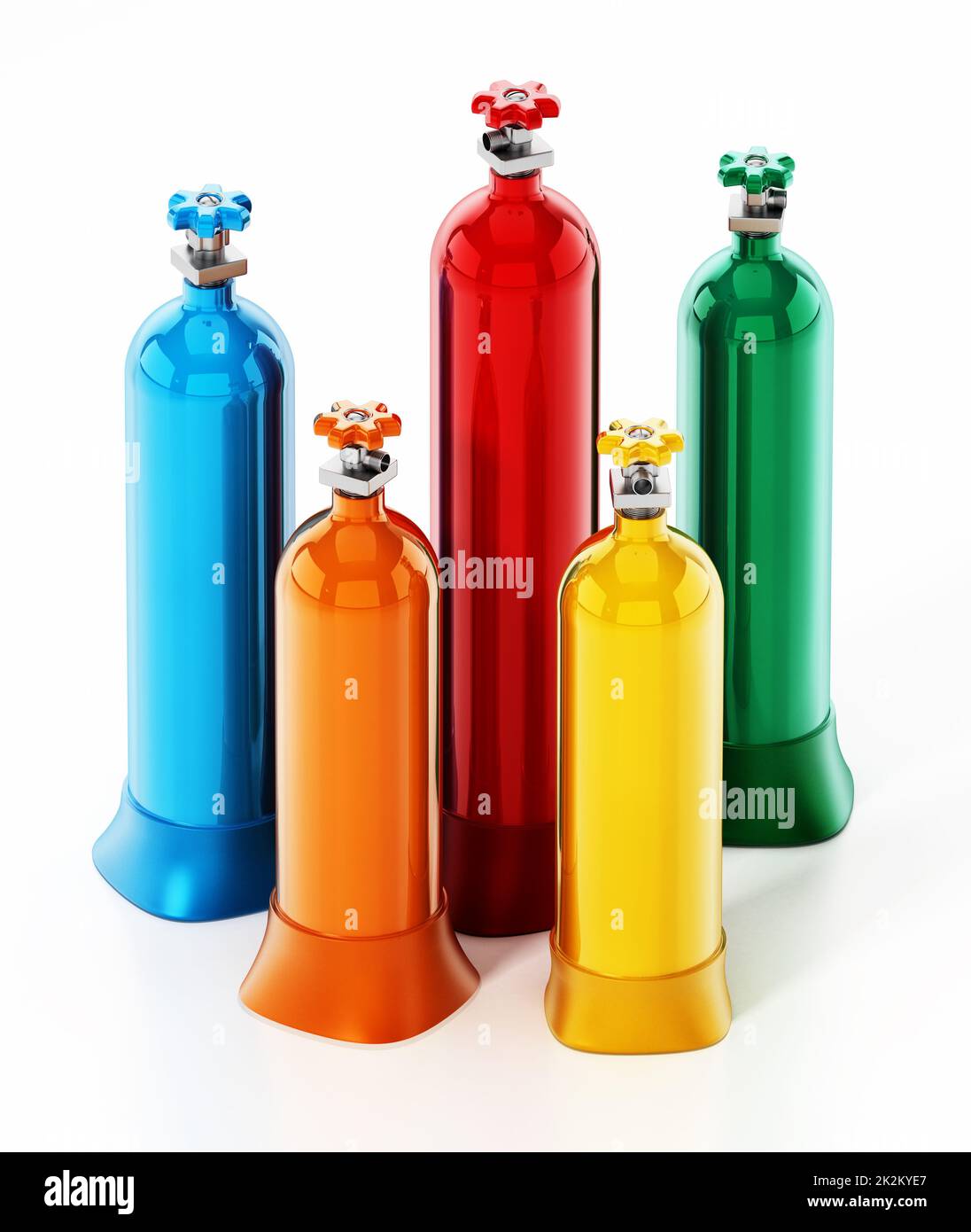 Colored oxygen tubes isolated on white background. 3D illustration Stock Photo