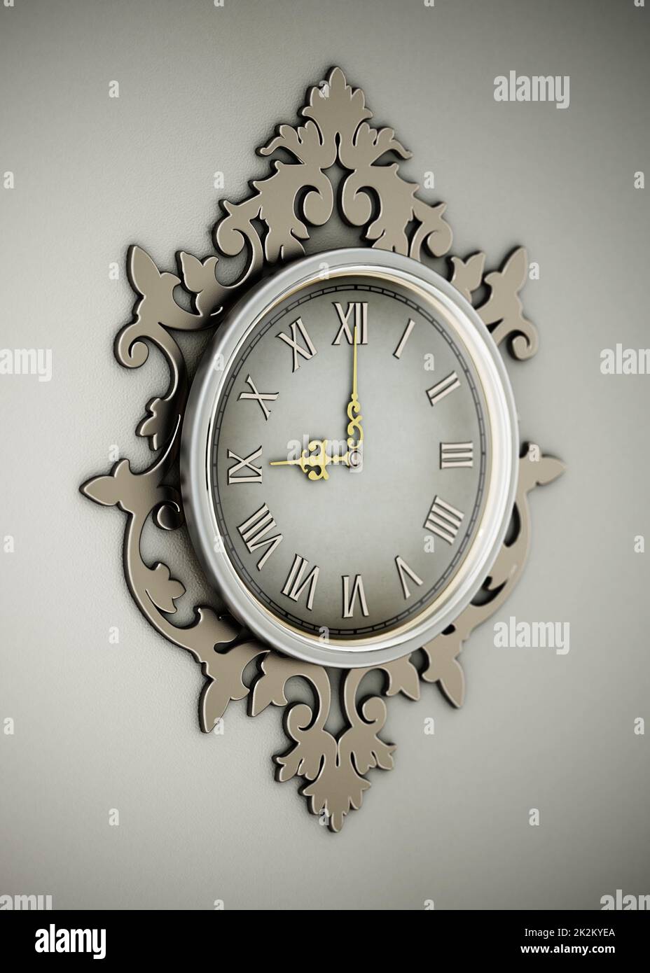 Vintage wall clock hanging on the wall. 3D illustration Stock Photo Alamy