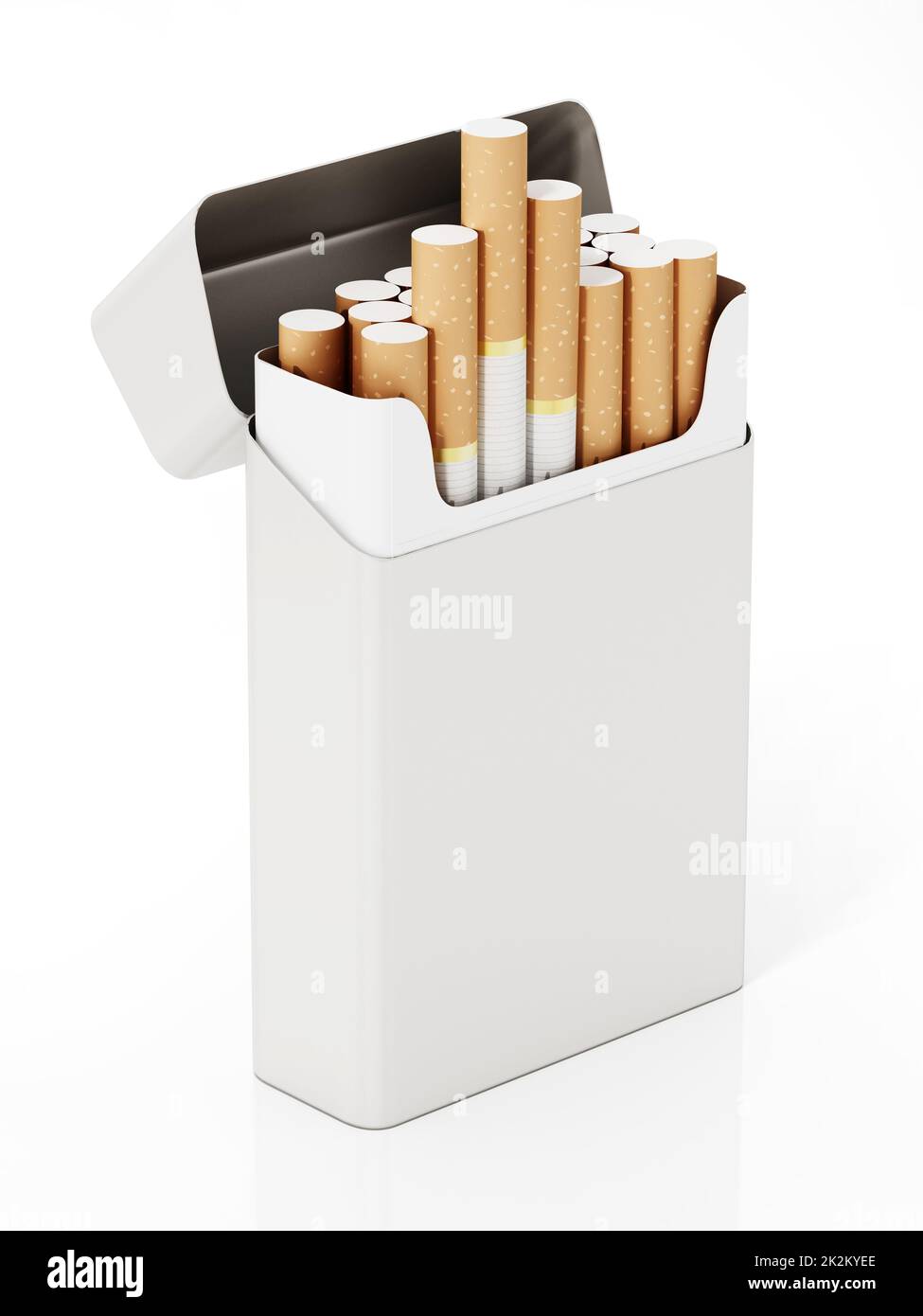 Cigarettes inside blank package isolated on white background. 3D illustration Stock Photo