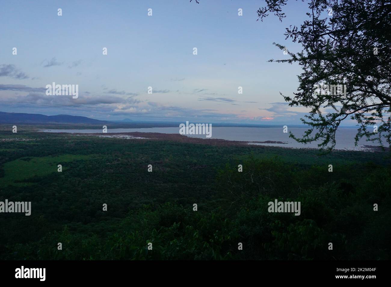 Peaceful atmosphere at Lake Manyara after sunset Stock Photo