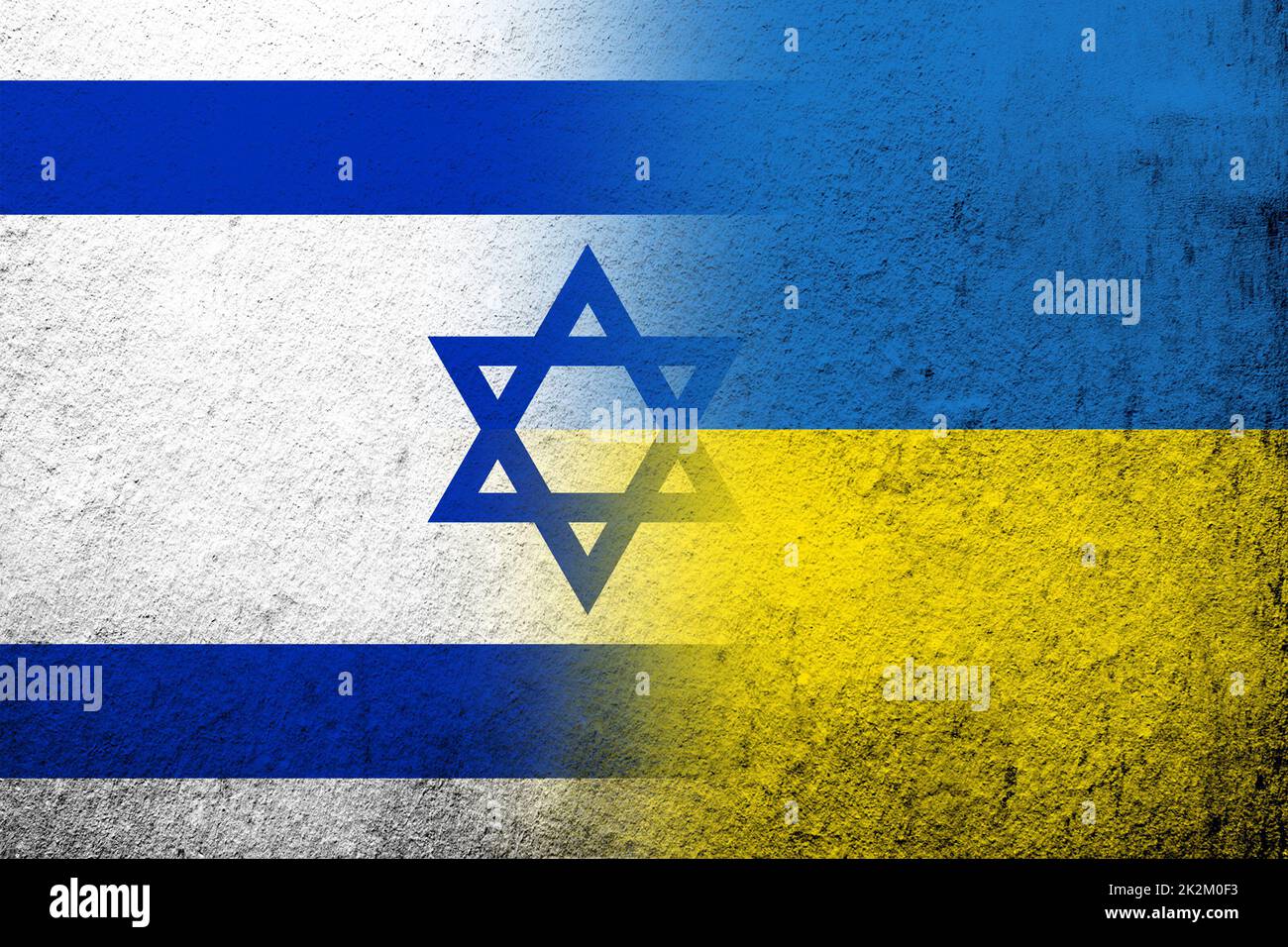 State of Israel National flag with National flag of Ukraine. Grunge background Stock Photo