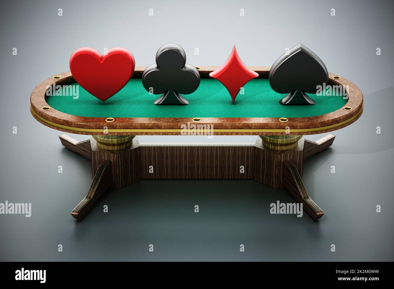 Poker table with playing card symbols. 3D illustration Stock Photo Alamy