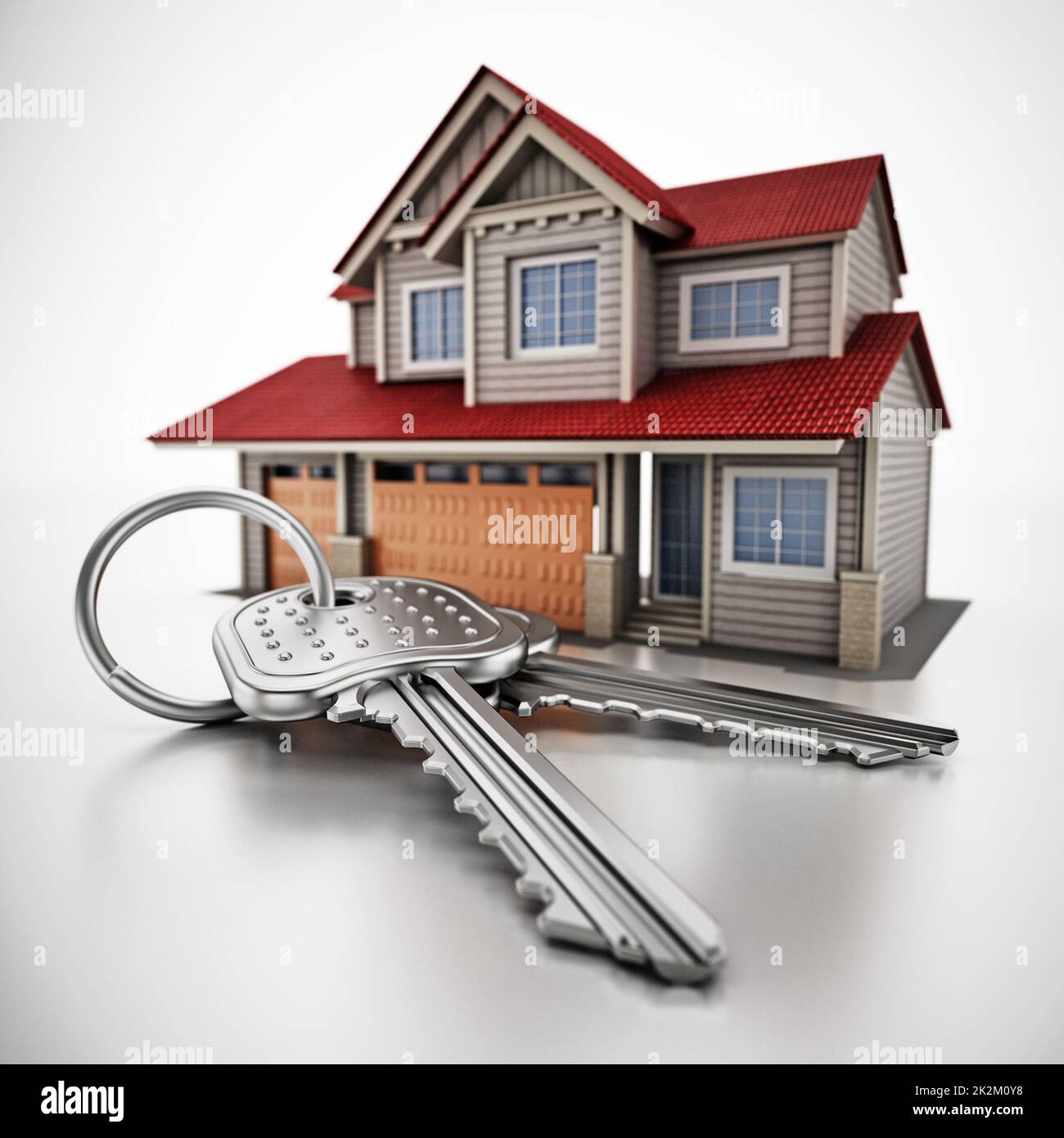 House keys and large luxury house isolated on white background. 3D illustration Stock Photo Alamy
