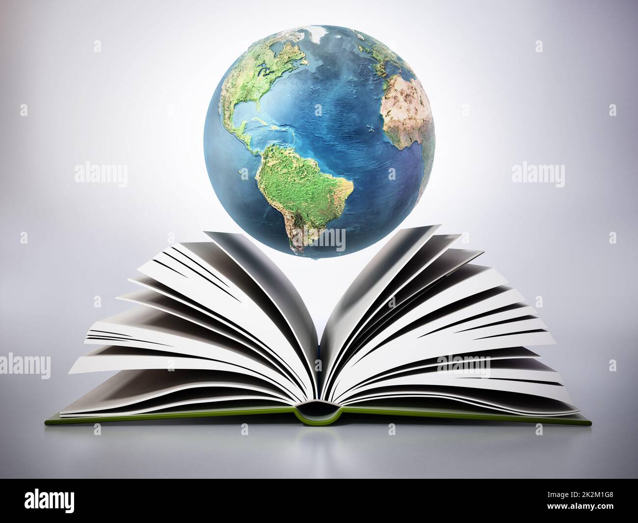 Blue globe on open book pages. 3D illustration Stock Photo