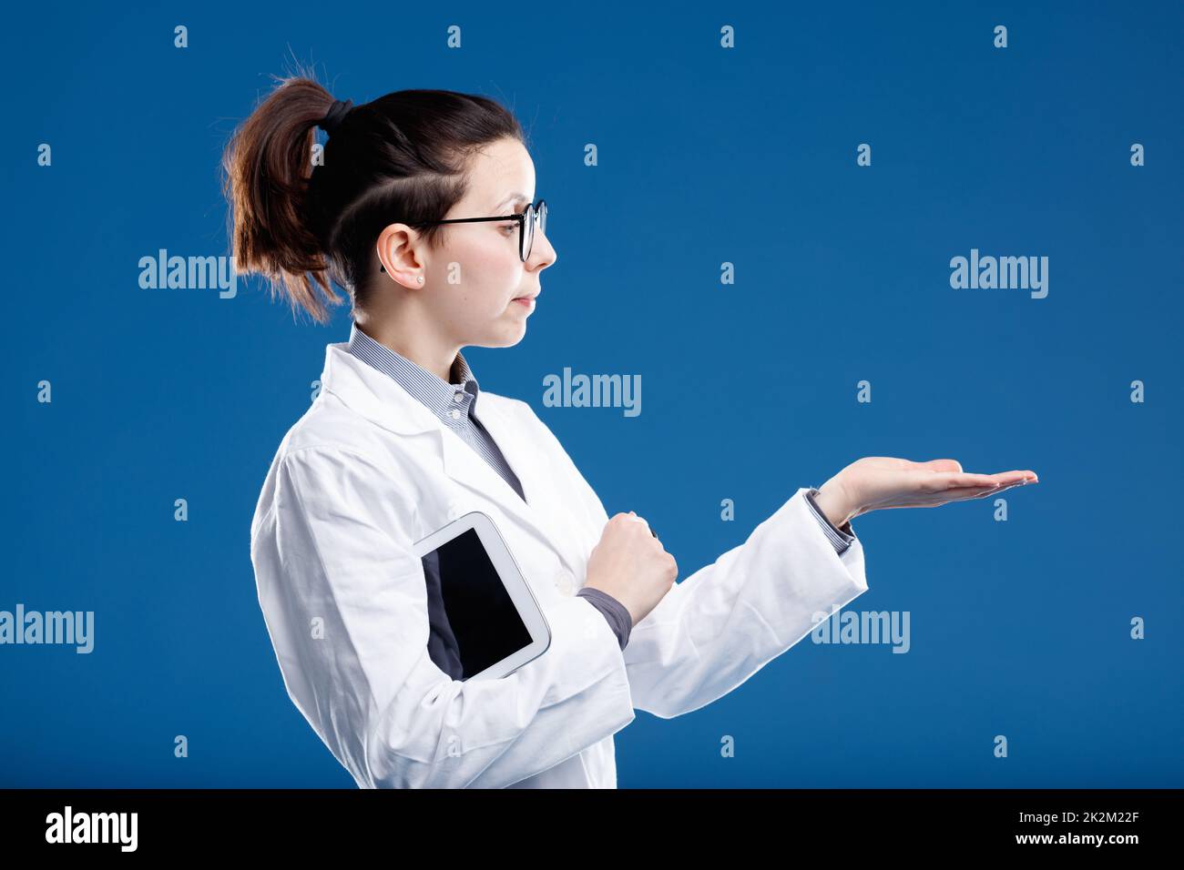 researcher or doctor showing an invisible object Stock Photo