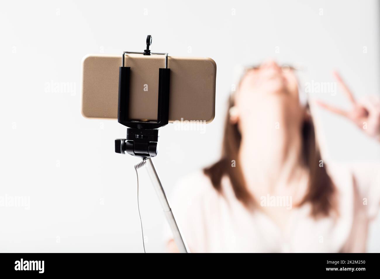 very happy woman taking a selfie Stock Photo - Alamy