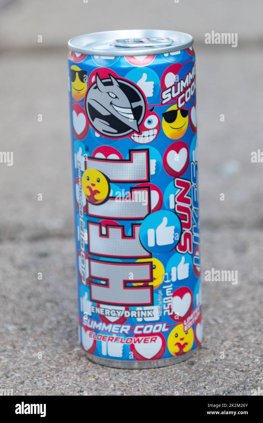Nyiregyhaza, Hungary June 11, 2022 Can of Hell energy drink Stock