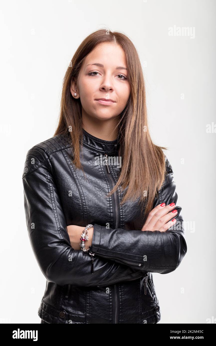 Woman leather jacket hi-res stock photography and images - Alamy